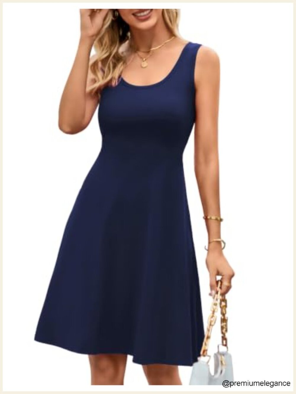 A-Line Sleeveless Tank Dress Cotton Blend Casual Fit & Flare Knee-Length